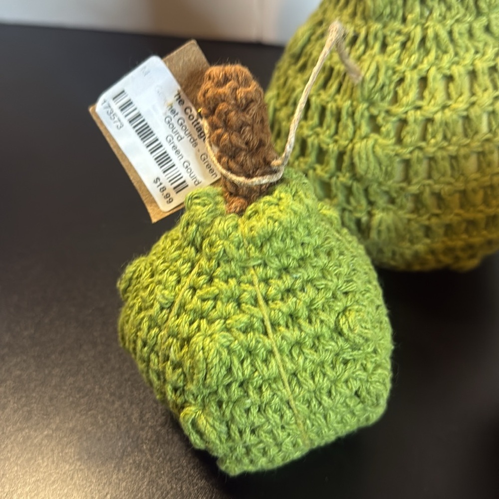 Mudpie Green and Brown Crochet Gourds Set of 3 Decor Fall - Picture 3 of 5
